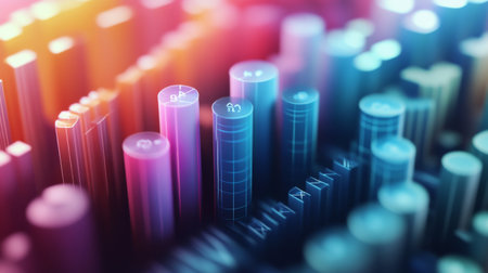 This abstract image features colorful bars and shapes set in a digital environment. The vibrant colors and unique patterns create a modern visual representation suitable for various creative projects.の素材