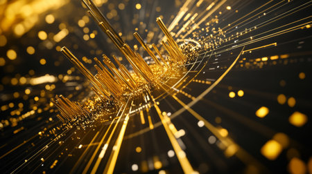 A captivating abstract digital background featuring dynamic golden textures and glowing elements, perfect for technology, design, or artistic projects.の素材