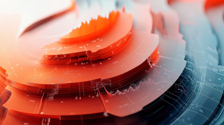 Vibrant abstract data visualization featuring red and blue tones. This artwork represents modern technology and analytics, perfect for digital projects.の素材