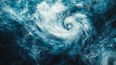 A stunning aerial view of swirling ocean waves captures the dynamic beauty of nature. The vibrant blue tones convey a sense of fluid movement and energy.の素材