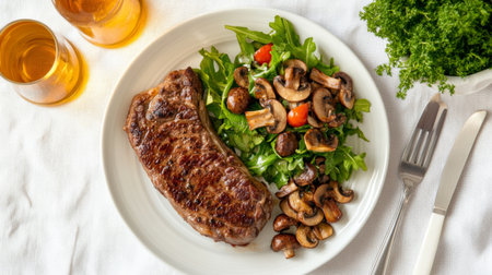 Enjoy a delicious grilled steak served with sautの素材