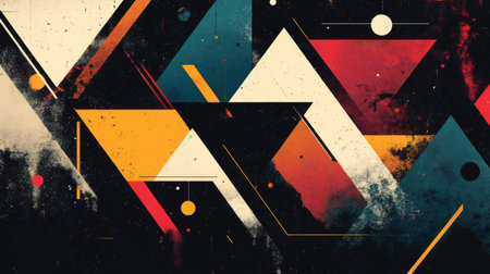 A vibrant abstract geometric background featuring shapes and colors that create a dynamic visual experience, perfect for design projects and modern art.の素材