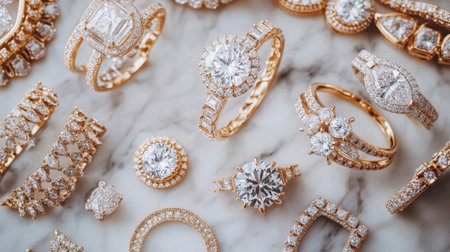 Discover a stunning collection of gold jewelry featuring exquisite rings adorned with sparkling diamonds. Perfect for fashion lovers seeking elegance.の素材