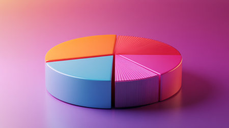 A vibrant and colorful pie chart against a smooth background, ideal for presentations, data visualization, or creative projects focusing on statistics and analysis.の素材