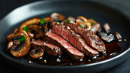 Indulge in a beautifully plated juicy steak accompanied by sautの素材