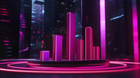 A vibrant neon chart showcasing data trends in a futuristic environment. Ideal for topics related to technology, business, and data visualization.の素材