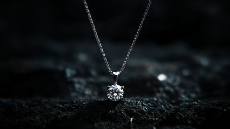 A stunning silver necklace featuring a diamond pendant, beautifully captured against a dark textured background, showcasing elegance and luxury. Perfect for gifts.の素材