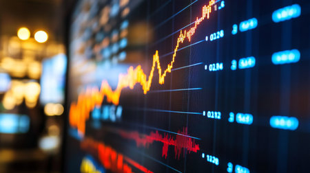 Dynamic financial market analysis showcasing colorful graphs and charts, emphasizing trends and performance in business and investment sectors.の素材