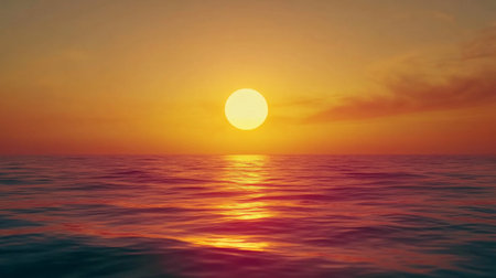 Experience the beauty of a serene sunset over calm ocean waters, where the warm colors of the sky reflect on the gentle waves, creating a tranquil atmosphere perfect for relaxation.の素材