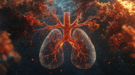A captivating digital illustration showcasing the lungs and airway system, highlighting the intricate structure and function of this essential organ in the human body.の素材
