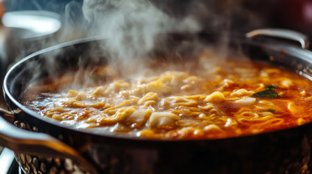 A steaming bowl of delicious soup, showcasing fresh ingredients and vibrant colors. Perfect for warming up during cold days or sharing with friends.の素材