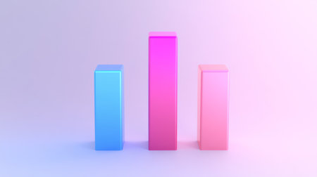 This modern 3D bar graph features vibrant gradient colors against a soft background, perfect for visualizing data or representing growth in presentations.の素材