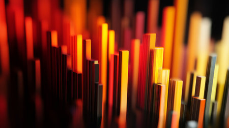 A striking abstract image featuring vertical bars in vibrant colors. This dynamic composition showcases a gradient of light, creating a warm and energetic atmosphere suitable for various creative projects.の素材