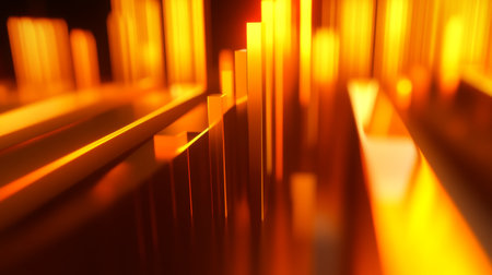 Explore a captivating abstract background featuring golden light reflections and patterns, perfect for creative projects and modern designs.の素材