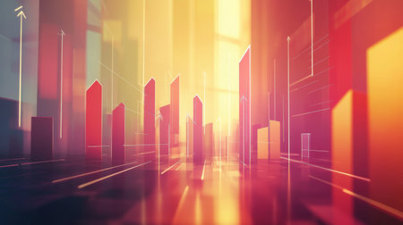 A vibrant abstract cityscape featuring colorful geometric shapes and dynamic light patterns, ideal for representing technology and innovation themes.の素材