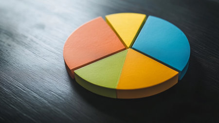 A vibrant pie chart made of colorful segments representing data visualization. Ideal for business presentations, educational materials, or creative projects.の素材