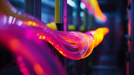 This striking image features vibrant, flowing tubes in neon colors showcasing a modern and abstract design. Perfect for technology and art themes.の素材