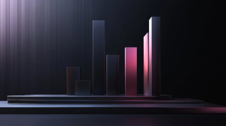Modern abstract bars graph on a gradient background, representing data analysis and growth in an elegant and minimalistic design. Perfect for business and technology themes.の素材