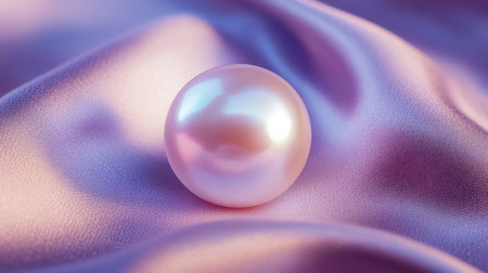 A beautiful pink pearl rests gracefully on soft satin, showcasing its natural luster and elegance. Ideal for themes of luxury, beauty, and sophistication.の素材