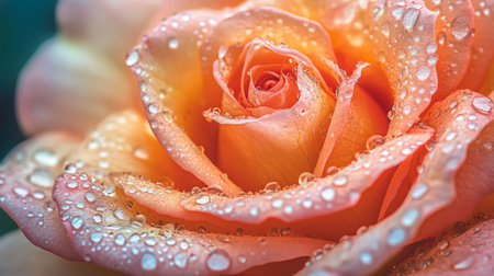 A stunning close-up of a fresh rose blushes in soft hues, adorned with glistening water droplets. Perfect for depicting beauty and nature.の素材