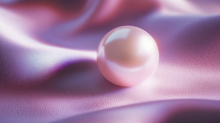 A stunning pink pearl rests gently on soft satin fabric, showcasing elegance and luxury. The smooth surface reflects light, creating a tranquil atmosphere.の素材