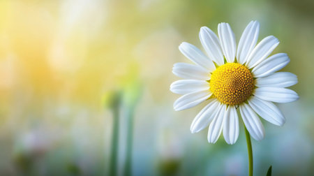 A vibrant daisy flower blooms in a sunny meadow, radiating freshness and beauty. The scene captures the essence of nature's tranquility and charm.の素材