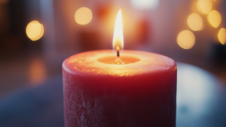 A vibrant red candle with a flickering flame radiates warmth and tranquility. This captivating image enhances any setting with its inviting glow and peaceful ambiance.の素材