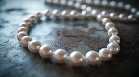 A closeup of elegant pearls arranged gracefully on a textured surface, showcasing their shiny beauty and luxury. Perfect for jewelry-themed projects.の素材