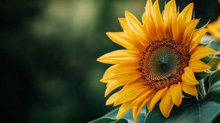 A stunning close-up of a sunflower in full bloom, showcasing its vibrant yellow petals and intricate center. Perfect for nature and gardening themes.の素材