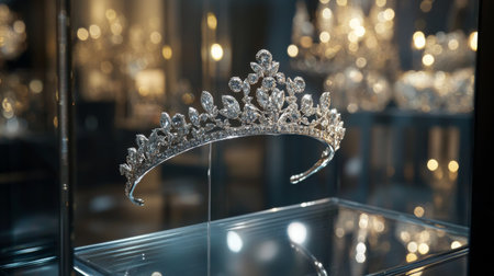 A stunning tiara elegantly displayed in a luxurious setting, showcasing its intricate design and sparkling gemstones, perfect for special occasions or royal events.の素材