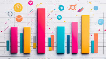 Vibrant bar graphs showcasing data trends for business analysis. Ideal for presentations, reports, and illustrating key performance metrics.の素材