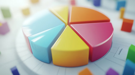 A vibrant 3D pie chart representing data segments, ideal for business presentations and analysis. Perfect for demonstrating metrics and insights visually.の素材