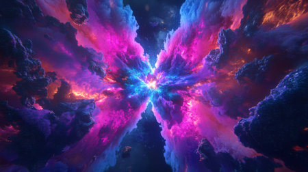 A stunning cosmic scene featuring vibrant colorful clouds swirling in deep space, showcasing the beauty and mystery of the universe in a surreal landscape.の素材