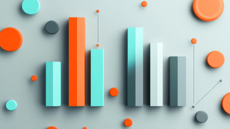 Abstract digital illustration featuring colorful charts and shapes, representing data analysis and statistics for modern business presentations and reports.の素材