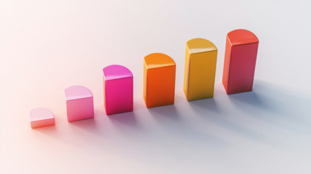 Vibrant bar graph illustrating growth and progress in various metrics. Perfect for business, finance, and marketing presentations or reports.の素材