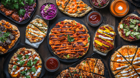 A vibrant display of various international dishes, showcasing rich flavors and fresh ingredients. Perfect for highlighting diverse cuisines and delightful meals.の素材