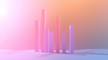 A vibrant 3D illustration featuring colorful bars on a smooth gradient background. Ideal for representing growth, statistics, or digital trends.の素材