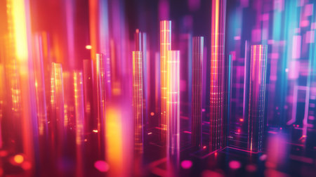 Colorful abstract digital lights create a vibrant background, showcasing patterns and motion effects suitable for technology and creative design projects.の素材