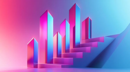 Colorful bars create a dynamic visual of growth in a modern design. This 3D illustration combines vibrant colors and shapes to symbolize progress and success.の素材
