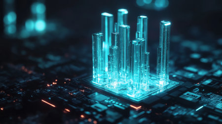 Explore a captivating futuristic circuit design that embodies technological innovation. The luminous structures highlight the essence of modern electronic connectivity and digital advancement.の素材