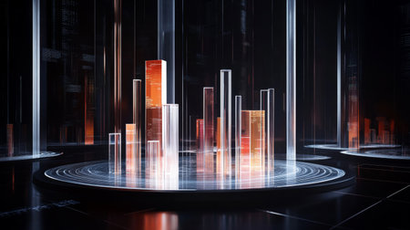 A stunning futuristic visualization showcasing dynamic data representations in a sleek digital environment, ideal for technology and analytics themes.の素材