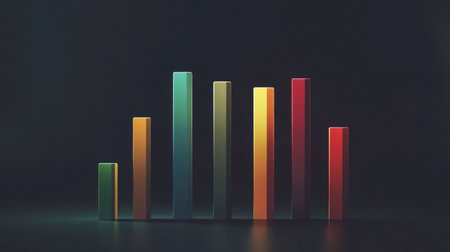 A vibrant and colorful bar graph set against a dark background, ideal for illustrating data trends, business performance, and analytical insights. Perfect for presentations or reports.の素材