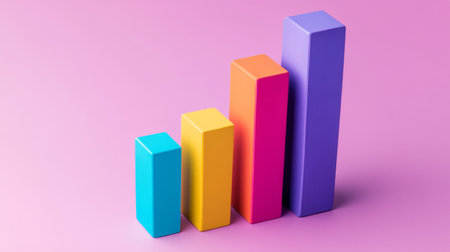This image features a colorful bar graph set against a pink background, perfect for illustrating business growth, success, and data analysis in presentations.の素材