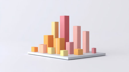 A vibrant 3D bar graph showcasing various data points. Ideal for illustrating statistics, trends, and performance metrics in business or academic settings.の素材