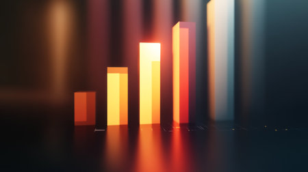 A vibrant and colorful growth chart featuring bright bars and light effects, ideal for visualizing data trends and business performance.の素材