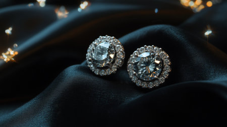 Stunning vintage earrings sit atop lustrous satin, radiating elegance and charm. Perfect for weddings, gifts, or special celebrations, these gems shine uniquely.の素材