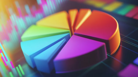 A vibrant and colorful pie chart showcasing data visualization in a modern design. Ideal for business reports, presentations, and marketing materials.の素材