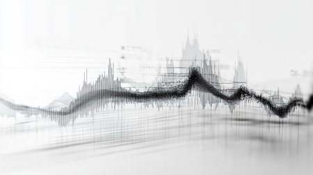 An abstract representation of data visualization featuring a dynamic waveform design. Ideal for illustrating technology, analysis, and modern communication concepts.の素材