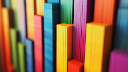 A close-up view of vibrant colored blocks arranged aesthetically, ideal for design or artistic projects. The pattern exudes creativity and playfulness.の素材