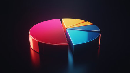 This captivating 3D pie chart features bright segments representing various data. Ideal for business and financial presentations, it showcases modern design and clarity.の素材